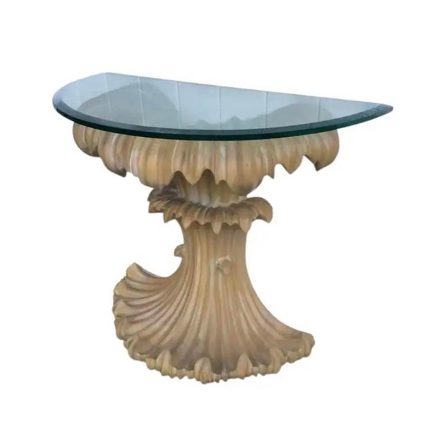 Mid-Century Glass Top Carved Wood Console Table For Sale - Image 4 of 10