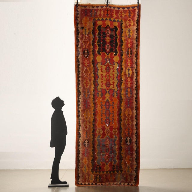 Kilim wool rug; fine knot. Manual manufacturing. This piece is attributed to the mentioned designer/maker. It has no...