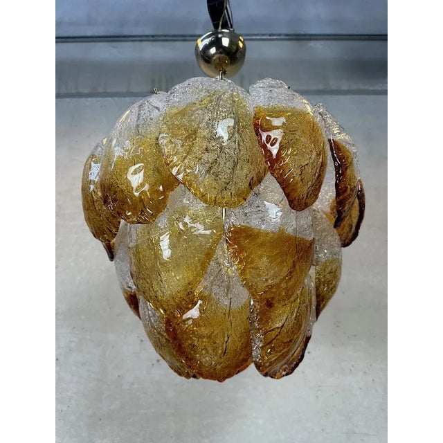 Vintage Murano Frozen Leaves Chandelier in Bicolor For Sale - Image 5 of 13