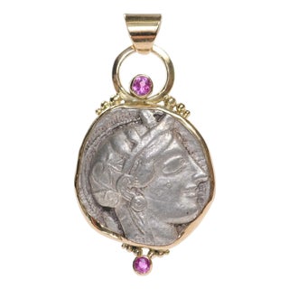 Athena Pendant W/ Pink Sapphires & 18k Trim For Sale