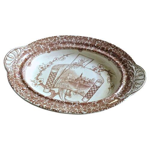 Antique Copeland platter with a lagoon and blossom motif. Marked "W.T. Copeland & Sons, Stoke Upon Trent" on the underside.