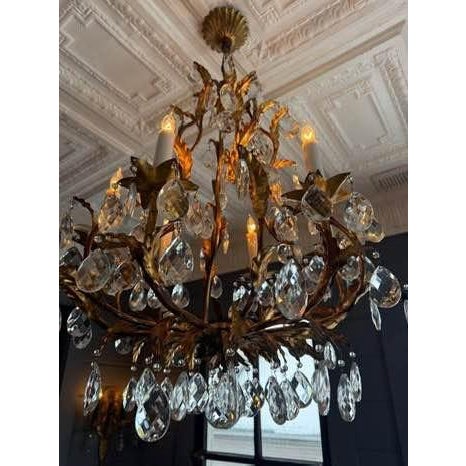 Mid-Century Modern Vintage Italian Gilt Tole Mid-Century Modern Chandlier For Sale - Image 3 of 4