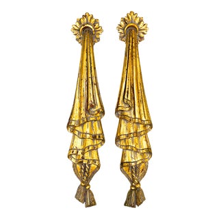 20th Century Italian Gold Gilt Resin Tassels Wall Swag - a Pair