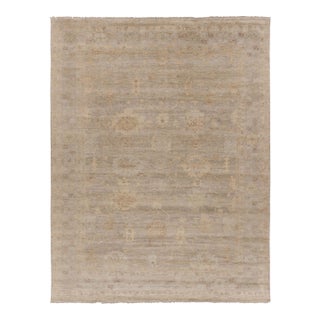 Rug & Kilim’s Oversized Distressed Oushak Style Rug With Floral Design in Beige For Sale