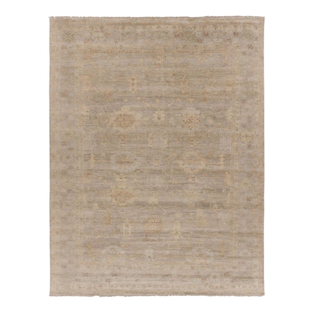 Rug & Kilim’s Oversized Distressed Oushak Style Rug With Floral Design in Beige For Sale