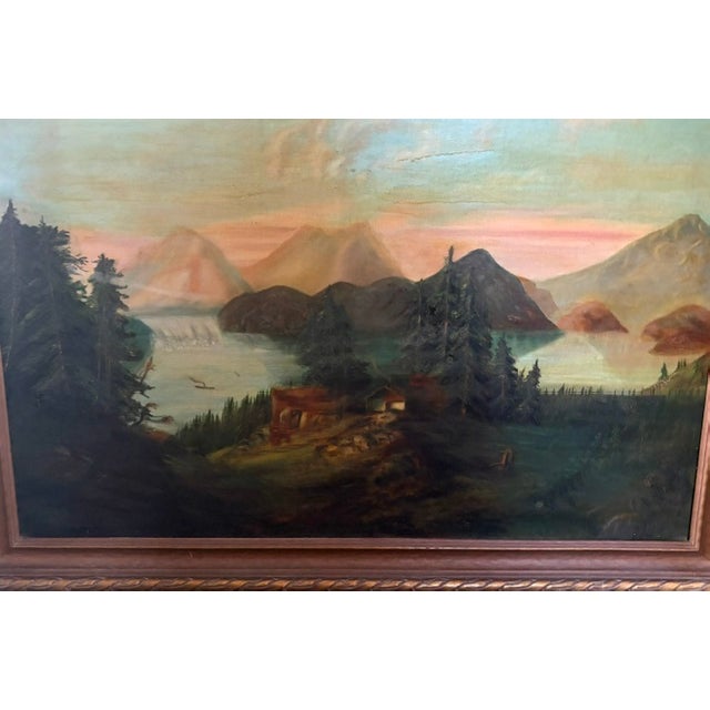 Antique Landscape Painting - Atmospheric Mountains Around a Camp For Sale In New York - Image 6 of 13