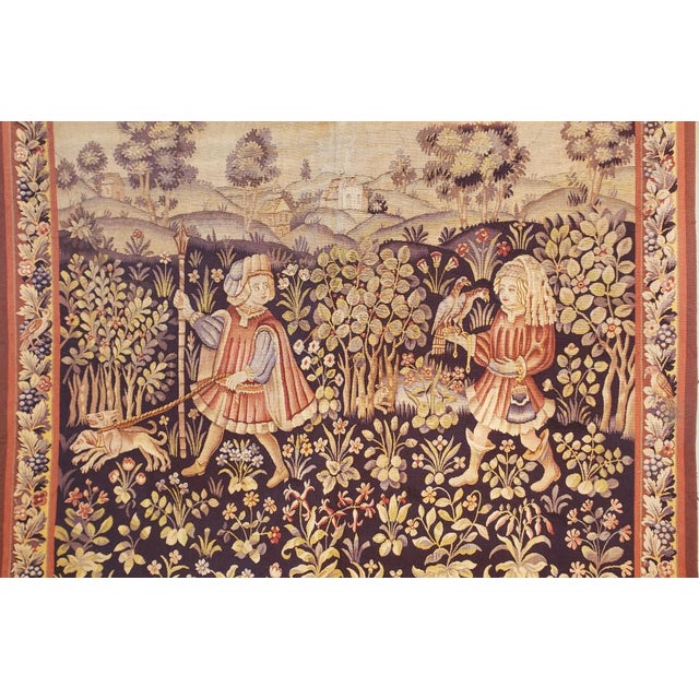 This tapestry illustrates the falconry, one of the most common themes of the middle ages. The scene takes place in a...
