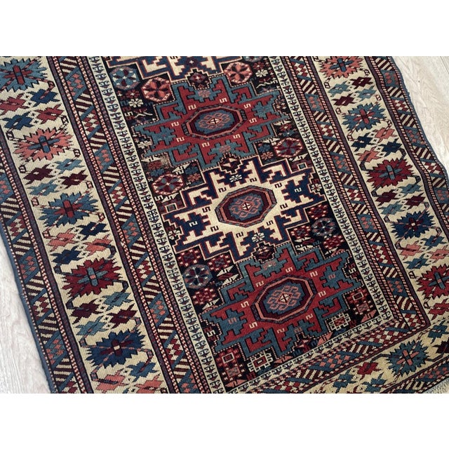 Tribal Antique Caucasian Lezgi Star Rug 4.1' X 6.1' (125cm X 186cm) 1880s For Sale - Image 3 of 7