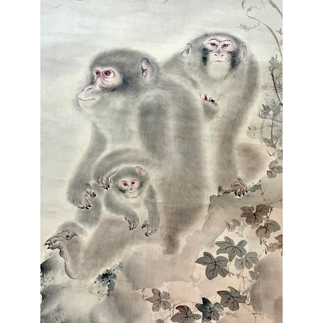 19th Century 19th Century Japanese Silk Scroll Painting of Moneys Edo Period Mori Tetsuzan For Sale - Image 5 of 14