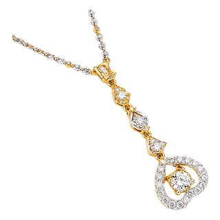 14K White Yellow Gold Diamond Heart Station Necklace For Sale