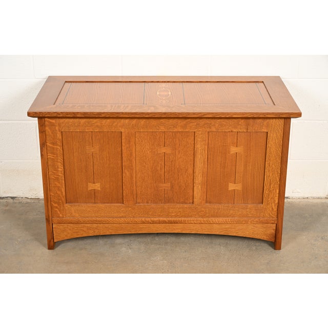 Mission Stickley Harvey Ellis Collection Mission Arts & Crafts Inlaid Oak Blanket Chest For Sale - Image 3 of 18