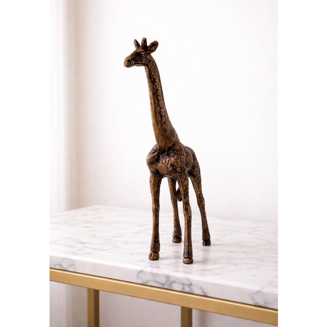 Antique Brass Finish Metal Giraffe Sculpture For Sale - Image 4 of 8