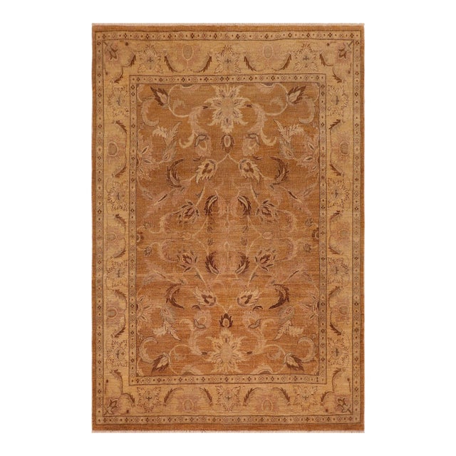 1980s Vintage Rustic Brown/Gold Wool Rug - 8'3" X 9'5" For Sale