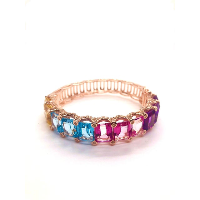 Bochic ‘Capri’ Vintage Natural Amethyst, Lemon Topaz & Blue Topaz Bangle In 18K Gold & Silver 18K Gold & Silver • Natural...