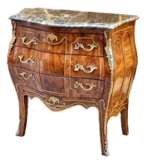 French 3 Drawer Commode – Curved Bombe Chest With Marble Top