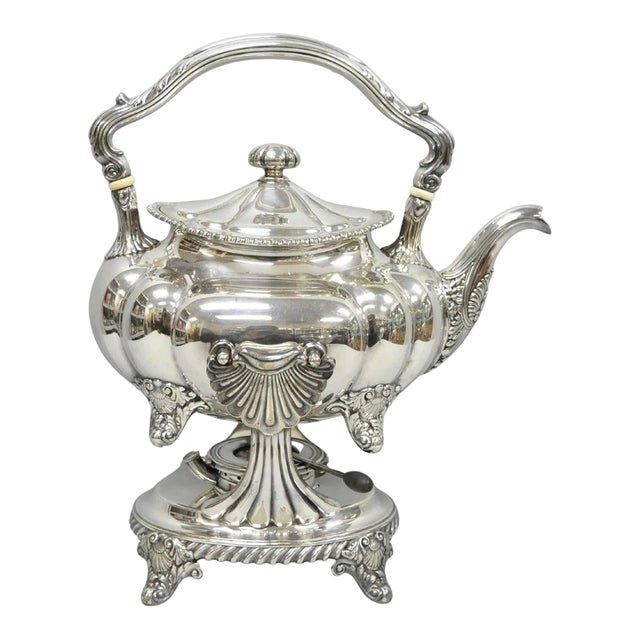 Antique Victorian Silver Plated Gorham 01180 Tilting Teapot Coffee Pot on Stand For Sale