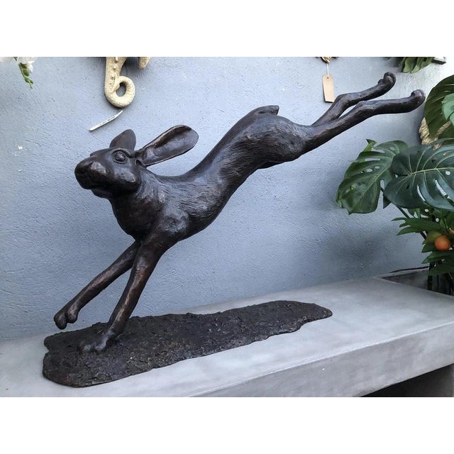 Large Cast Bronze Running Hare Garden Sculpture For Sale - Image 4 of 12