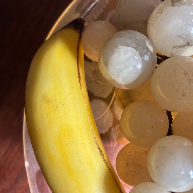 Mottahedeh Collection of 9 Italian Alabaster Fruit and 12" Diameter Etched Glass Bowl For Sale - Image 9 of 11