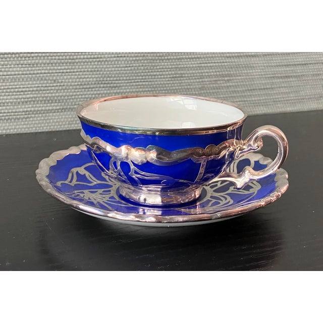 Early 20th Century Antique Deusca Porzellan Pure Silver Overlay Tea Set, Cobalt - 19 pcs For Sale - Image 5 of 10
