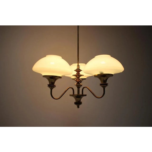 Mid-Century Brass Chandelier from Jablonec Glassworks, Czechoslovakia, 1970s For Sale - Image 12 of 14