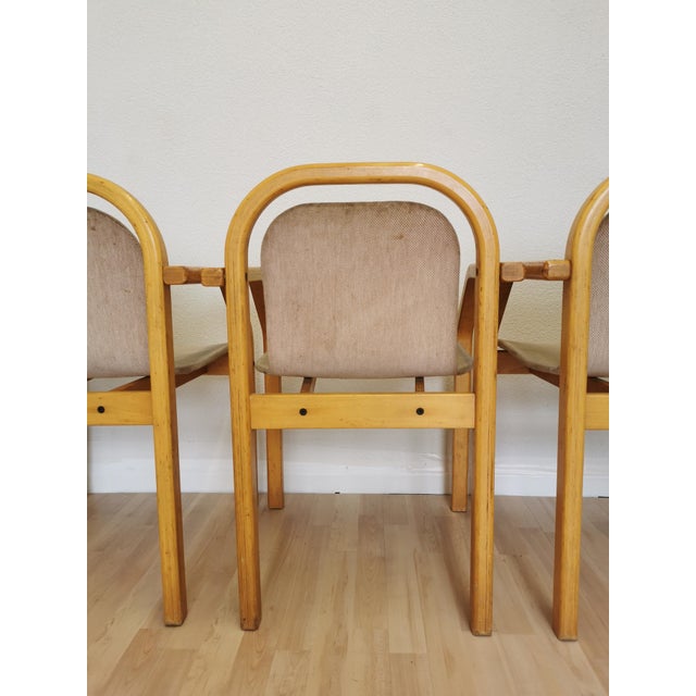 Vintage Space Age Beech and Grey Fabric Dining Chairs, 1970s, Set of 4 For Sale - Image 4 of 18