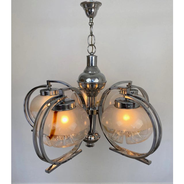 Italian Chrome and Murano Glass Chandelier from Mazzega, 1970s For Sale - Image 13 of 15