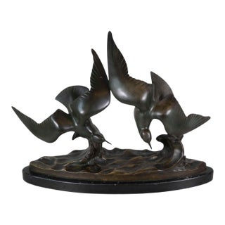 Mid 20th Century J.B. Léonard, Two Seagulls in Flight, Art Deco Bronze Sculpture For Sale