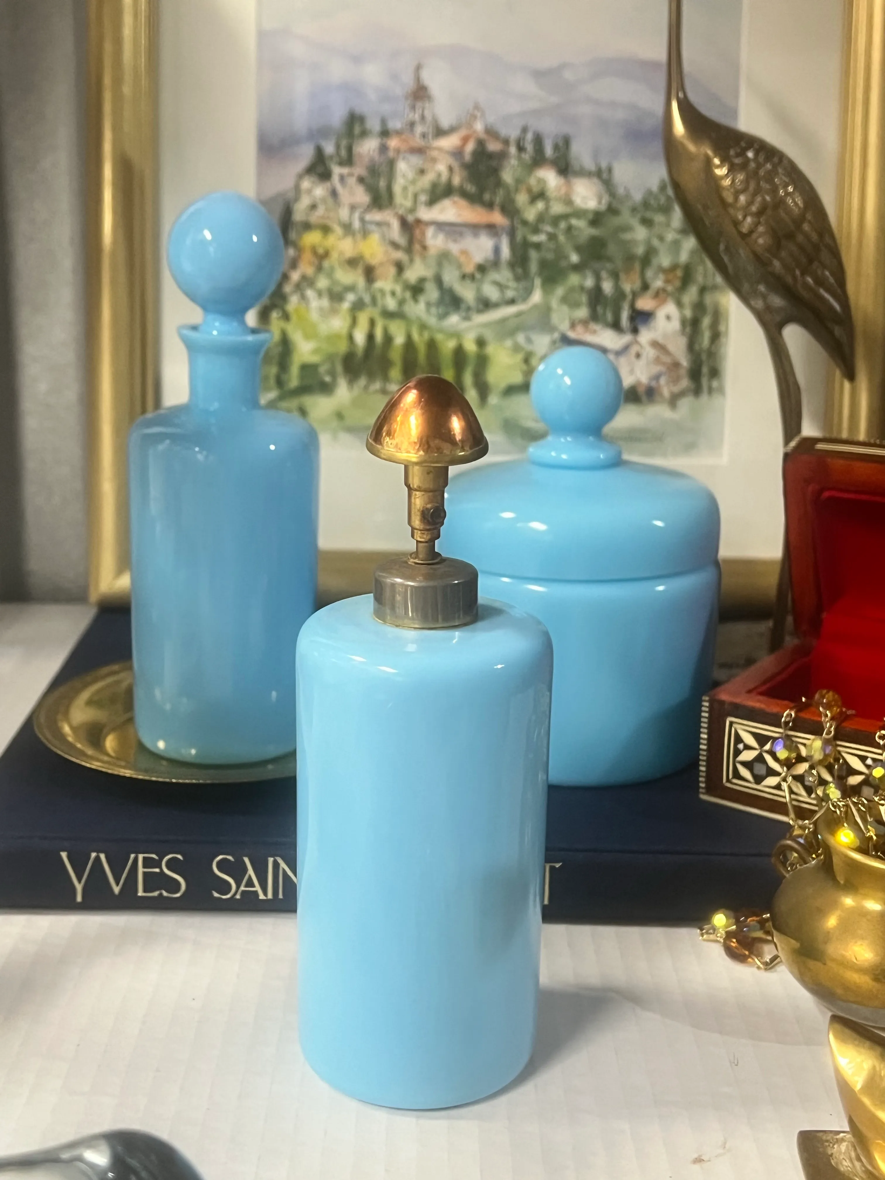 Antique Portieux Vallerysthal Blue Opaline Glass Collectibles