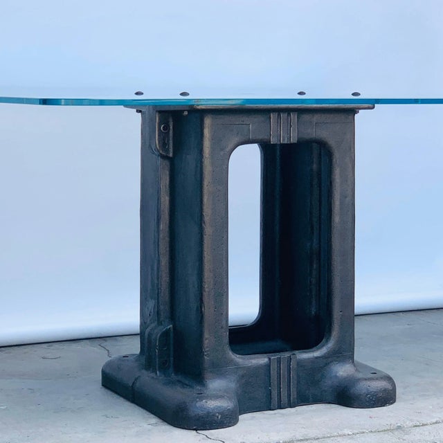 1900 - 1909 Sculptural Cast Iron Pedestal and Glass Industrial Dining / Work Table For Sale - Image 5 of 7