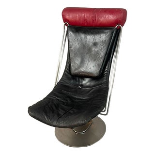 Mid-Century Modern Danish Interdane Lounge Chair in Black and Red Leather by Oluf Lund for Trio-Line, Denmark, 1990s For Sale