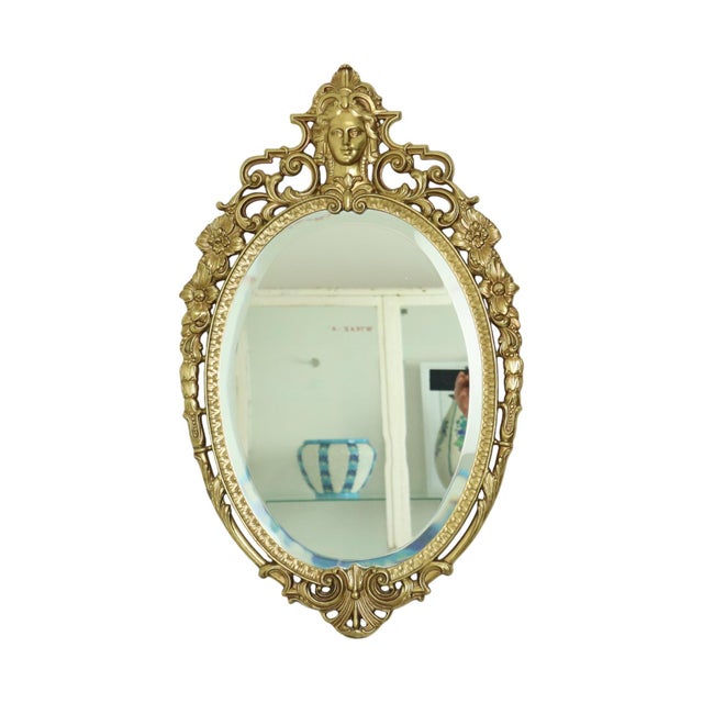 Louis XV Baroque French Brass Crested Mirror in Gold, 1950s For Sale - Image 16 of 17
