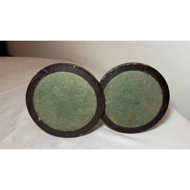 Brown Pair Antique 1800's Hand Carved English Wood Brass Candlesticks Candle Holders For Sale - Image 8 of 9