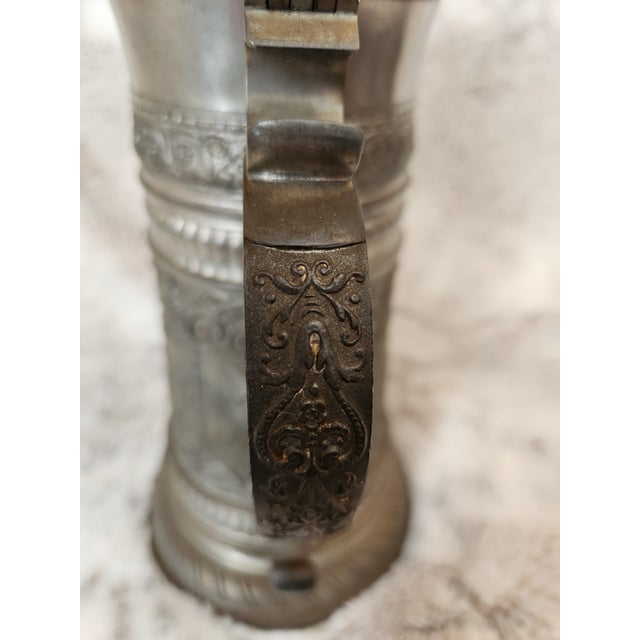 Platinum Antique German Historicism Solid Pewter Beer Stein With Johann Wolfgang Von Goethe Thumb-Lift For Sale - Image 8 of 9