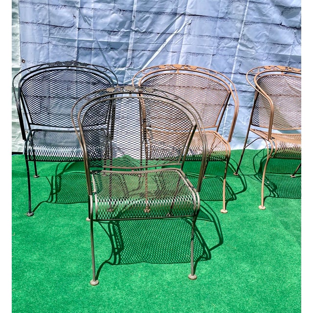 Vintage Woodard Briarwood Daisy Barrel Back Wrought Iron Patio Chairs