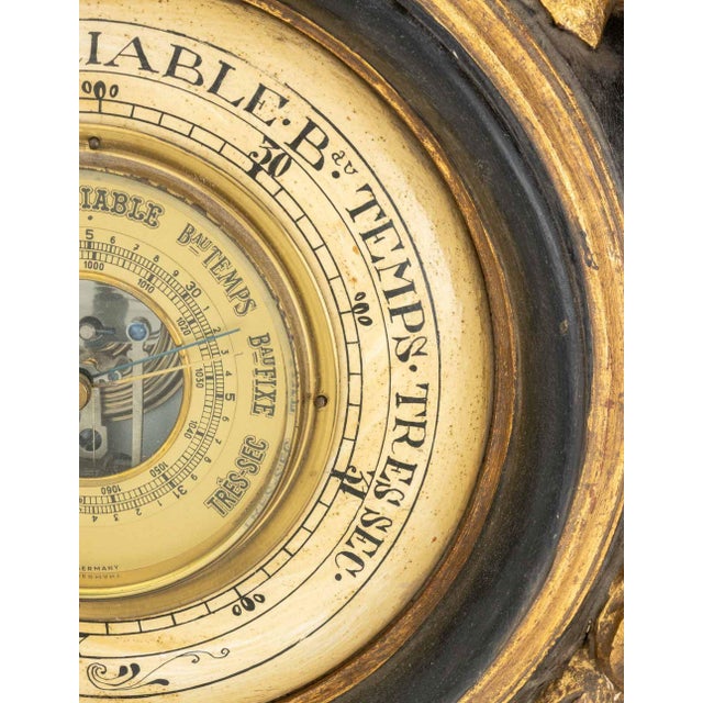 Ornamental & Decorative Materials Italian Baroque Style Ebonized & Gilt Barometer For Sale - Image 7 of 11