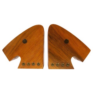 Austrian Modern Horse Bust Bookends in Walnut and Brass, 1950s, Set of 2 For Sale