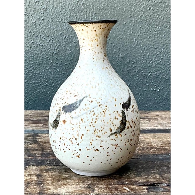 Mid-Century Modern Vintage Studio Pottery Speckled Vase For Sale - Image 3 of 12