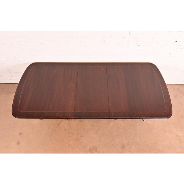 Smith & Watson Regency Banded Mahogany Double Pedestal Extension Dining Table, Newly Refinished For Sale - Image 9 of 15
