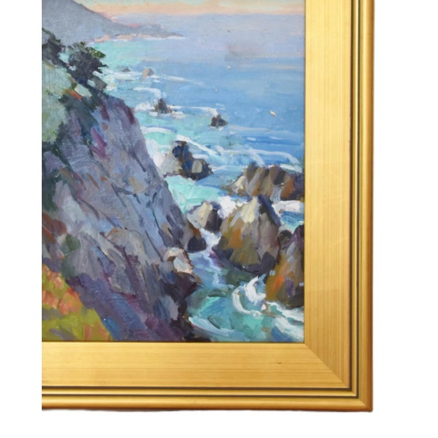 Silvio Silvestri, Listed Artist Rocky Ocean Waves Seascape Landscape Oil Painting Including the Antiqued Gold Frame For Sale In Los Angeles - Image 6 of 10