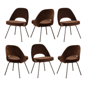 Saarinen Executive Armless Chairs in Mocha Brown Mohair, Bronze Legs - Set of 6