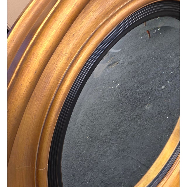 Gold Pair of 44" Friedman Brothers Bullseye Parcel-Gilt Round Wall Mirrors With Ebonized Inner Liners For Sale - Image 8 of 10