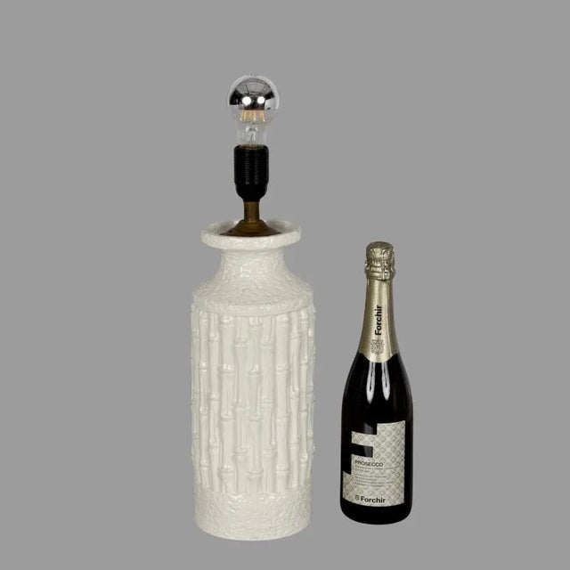 Mid-Century Italian White Ceramic & Faux Bamboo Table Lamp by Tommaso Barbi, 1970s For Sale - Image 16 of 17