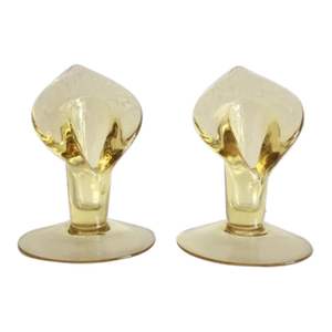 Vintage Cambridge Glass Company Calla Lily Candle Holders Yellow - A Pair
