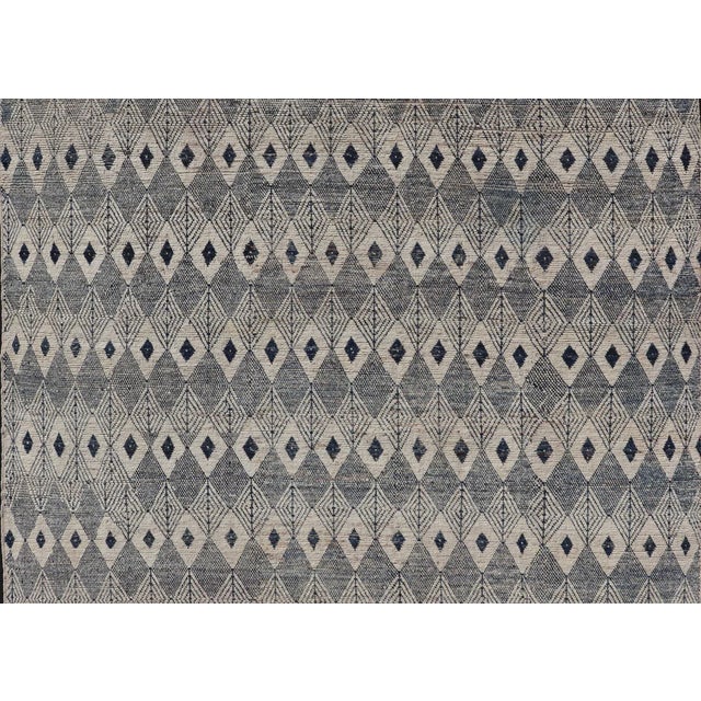 Keivan Woven Arts Large Modern Diamond Design Rug in Navy, Blue and Off White For Sale - Image 9 of 12