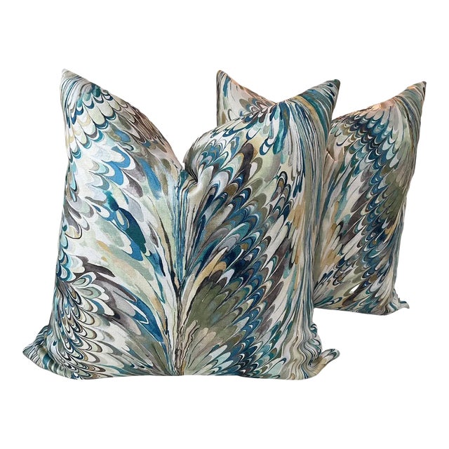 Custom Pillow Bundle Order - Lee Jofa Taplow in Peacock/ Gold for Marnie For Sale