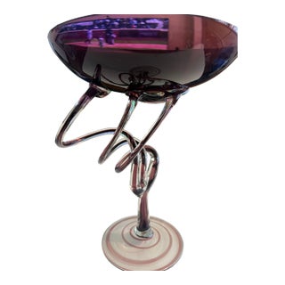 Vintage Hand Blown Glass Italian Murano Style Candy Dish For Sale