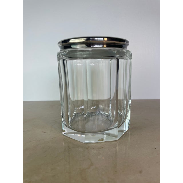 Vintage lidded jar by Plata Lappas of Argentina, featuring a substantial octagonal faceted crystal body paired with a...