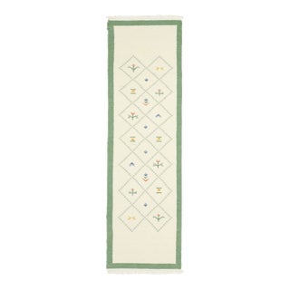 1970s Vintage Turkish Oushak Handmade Wool Cotton Cream Runner Rug For Sale