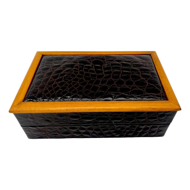 Vintage Italian Embossed Leather 'Crocodile' Mens Jewelry Box For Sale