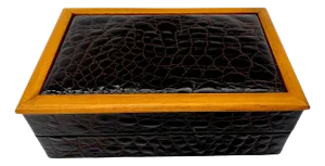 Vintage Italian Embossed Leather 'Crocodile' Mens Jewelry Box